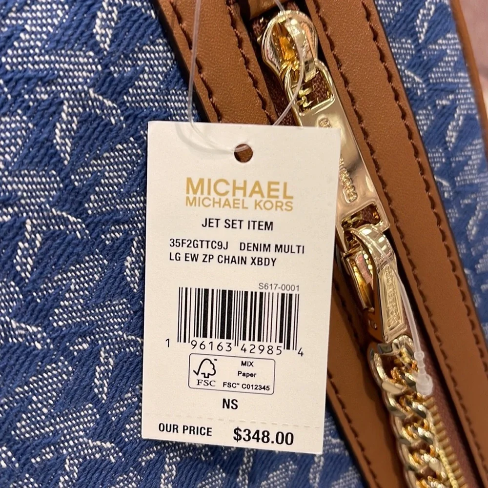 Michael Kors Jet Set Item Large East West Zip Chain Crossbody XBody Denim Multi